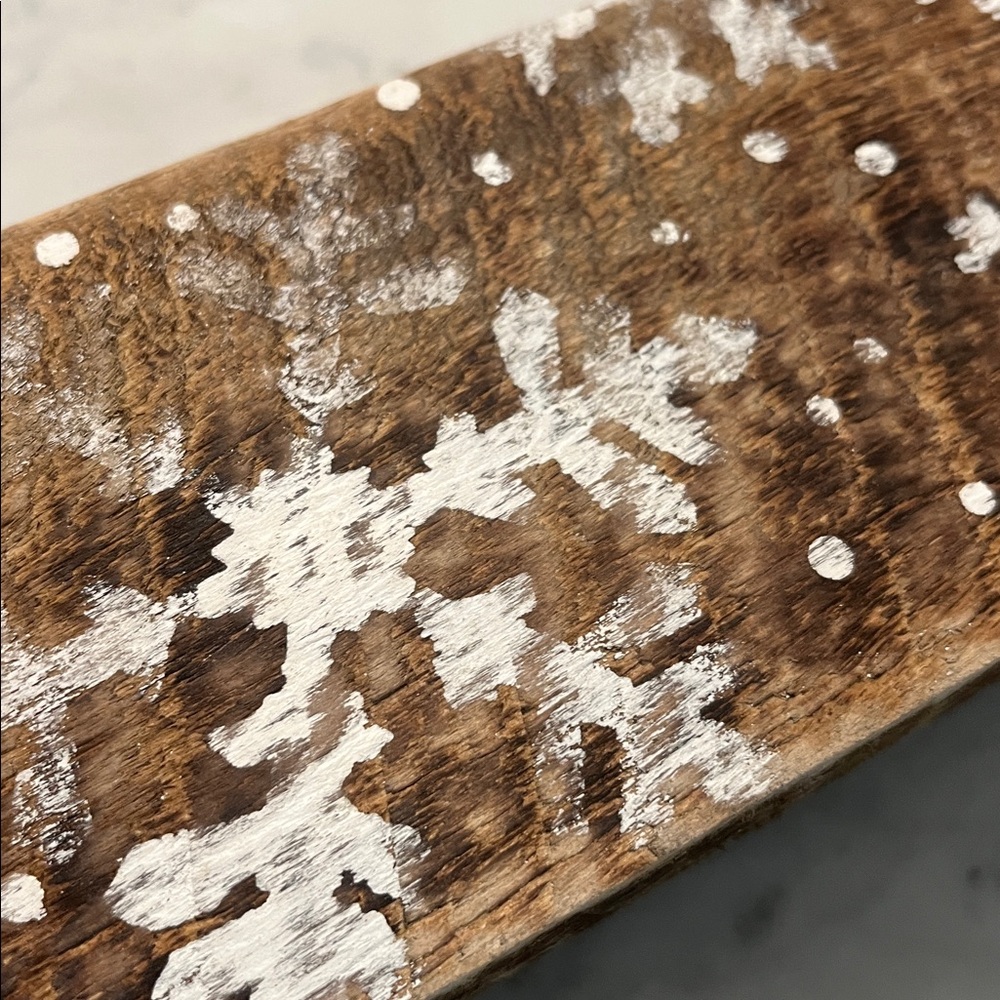 Rustic Wooden Riser Display Tray With Snowflakes Handmade Reclaimed Wood - Picture 9 of 9